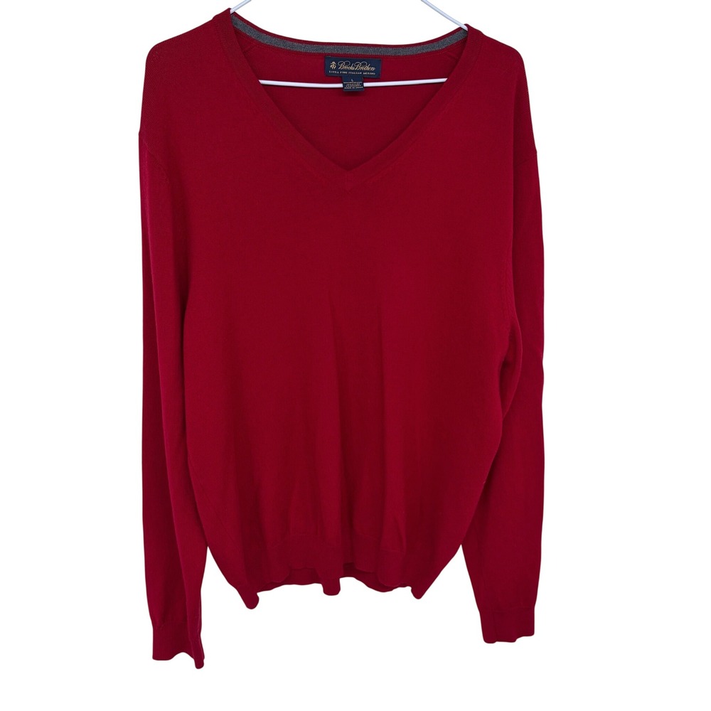 Brooks Brothers V Neck Long Sleeve Sweater Large Men's Italian Merino Wool